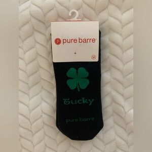 Pure Barre “Feeling Tucky” Black and Green Grip Socks with Green Clover [Medium]
